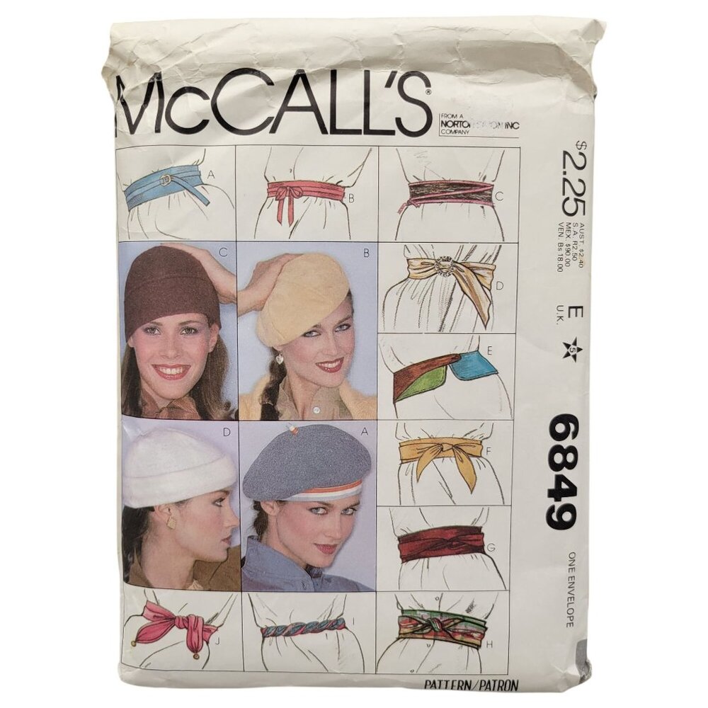 McCalls 6849 Misses Hat and Belt Sewing Pattern Cut